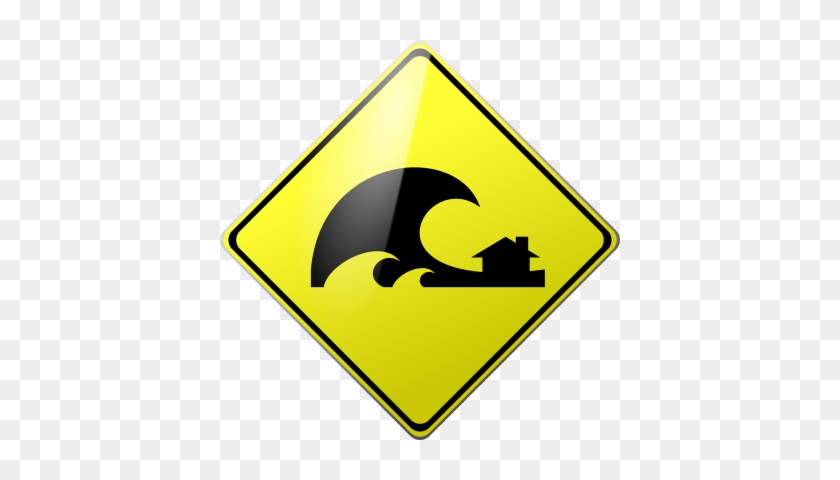 Tsunami - Clipart - Road Sign With Car #304754