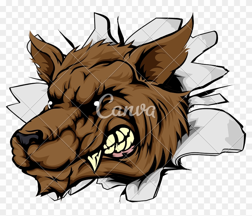 Wolf Sports Mascot Breakthrough Illustration - Mean Animal Drawings #304857
