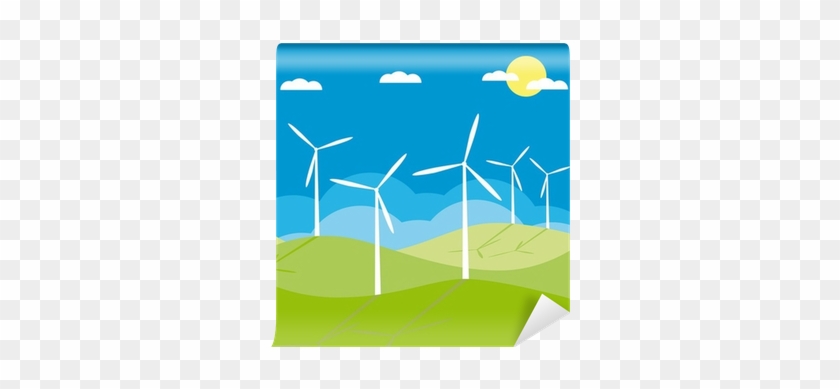 Windmill On The Field Vector Illustration Cartoon Wall - Energia Eolica Imagen Caricatura #305208