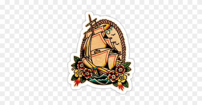 Old School Sailing Ship Tattoo - Old School Tattoo Sticker #305323