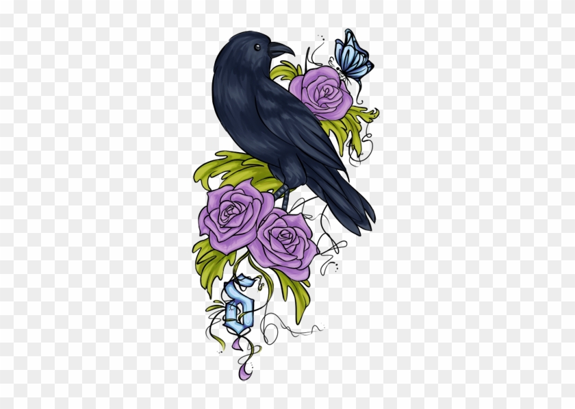 Crow And Roses Tattoo - Drawing #305342