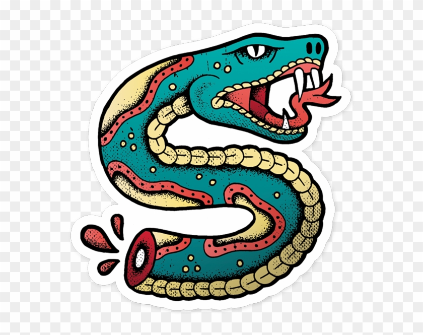 Snake Bite Vinyl Sticker Png Traditional Png Tattoos - Traditional Snake Tattoo Png #305355