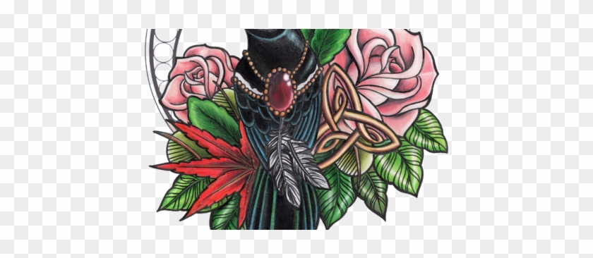 Jewelled Magpie With Neo Realistic Roses - Tattoo #305533