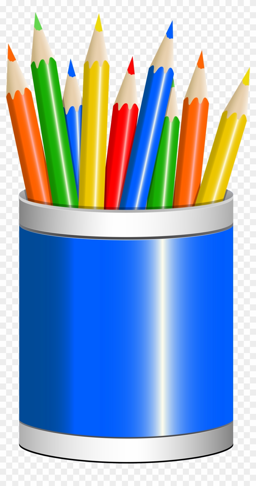 Blue Pencil Cup Png Clipart Image - School Stationary Clipart Free #305591