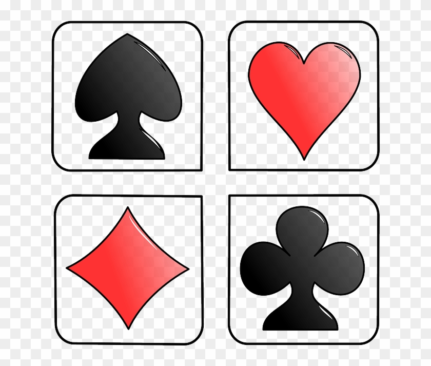 Four Cards, Heart, Symbols, Diamond, Spade, Game, Four - Deck Of Cards Suits #306167