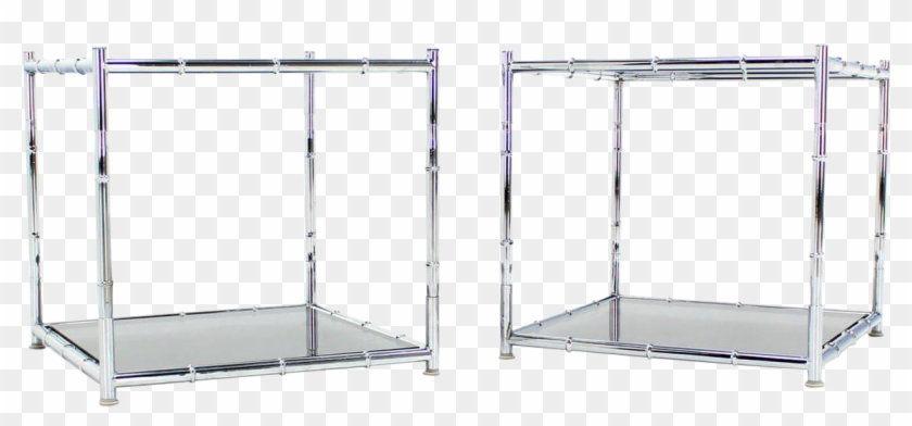 Superior Pair Of Cube Shape Chrome Faux Bamboo Frame - Smoked Glass #307542