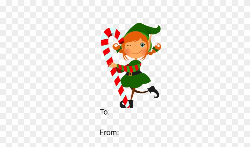 This Gift Tag Features An Elf Carrying A Red And White - Cute Short Christmas Poems #307940