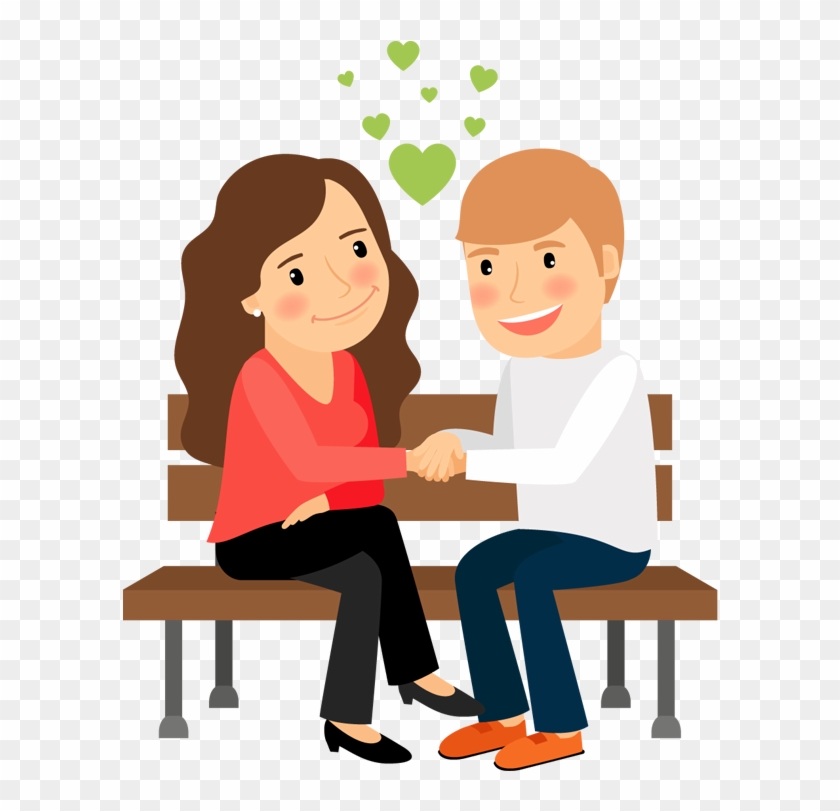 Cartoon Woman And Man Holding Hands Sitting On Park - Cartoon Sitting On A Bench #54712