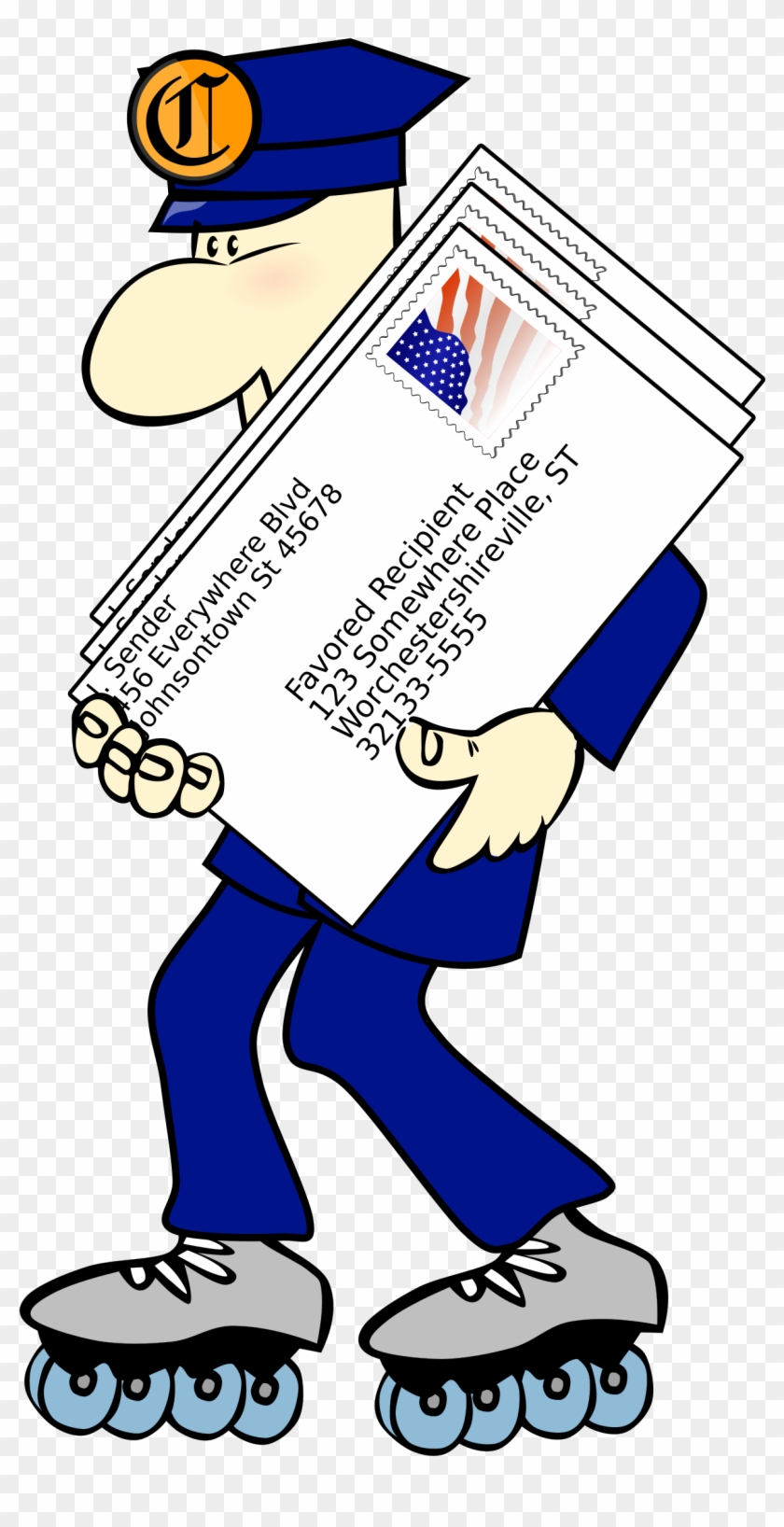 Free Postman In Skates Clip Art - Thank You - Mail Carrier Card #55698