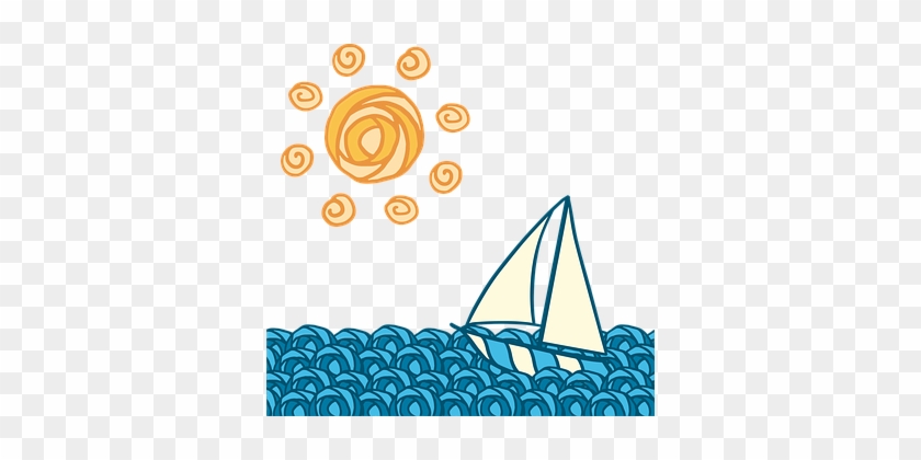 Sun Boat Wave Journey Blue Yellow Sailing - Boat On Wave Png #55832