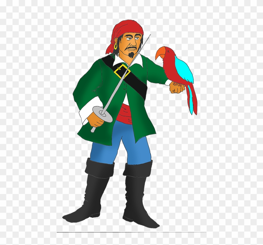 Angry Pirate With Red Parrot - Pirate With A Parrot #56903