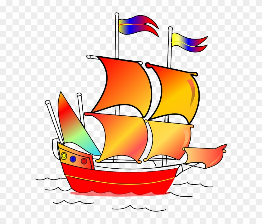 Pirate, Sailing Ship, Sailing, Ship, Boat, Sails, Red - Gambar Kapal Layar Kartun #57178