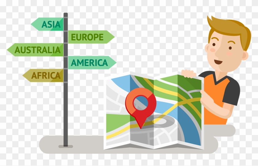 Young Man Traveling Around The World With A Map - Traveler Clipart Transparent #58595