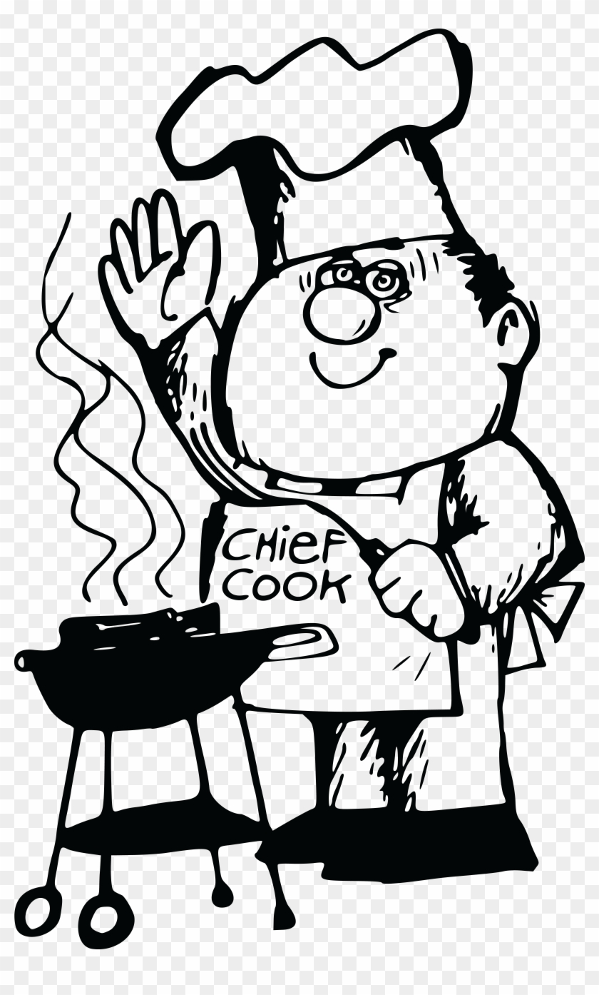 Free Clipart Of A Chef Waving At A Bbq - Free Black And White Barbeque Chef Clipart #59738