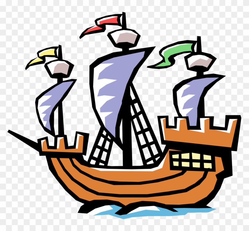 Vector Illustration Of Christopher Columbus 15th Century - Christopher Columbus Ship Clipart #60136