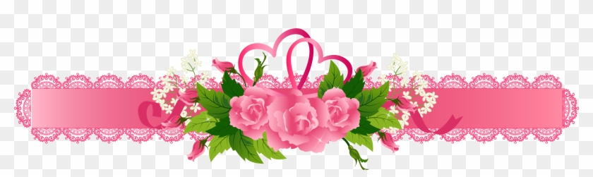 Decorative Pink Ribbon With Roses Png Clipart Gallery - Pink Flowers Border Png #309019