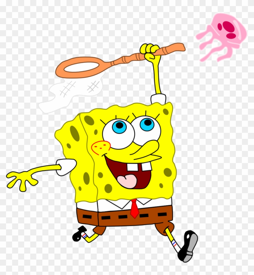 Spongebob Jellyfishing By Coconautical-d56hdg0 - Spongebob With Jellyfish  Net - Free Transparent PNG Clipart Images Download