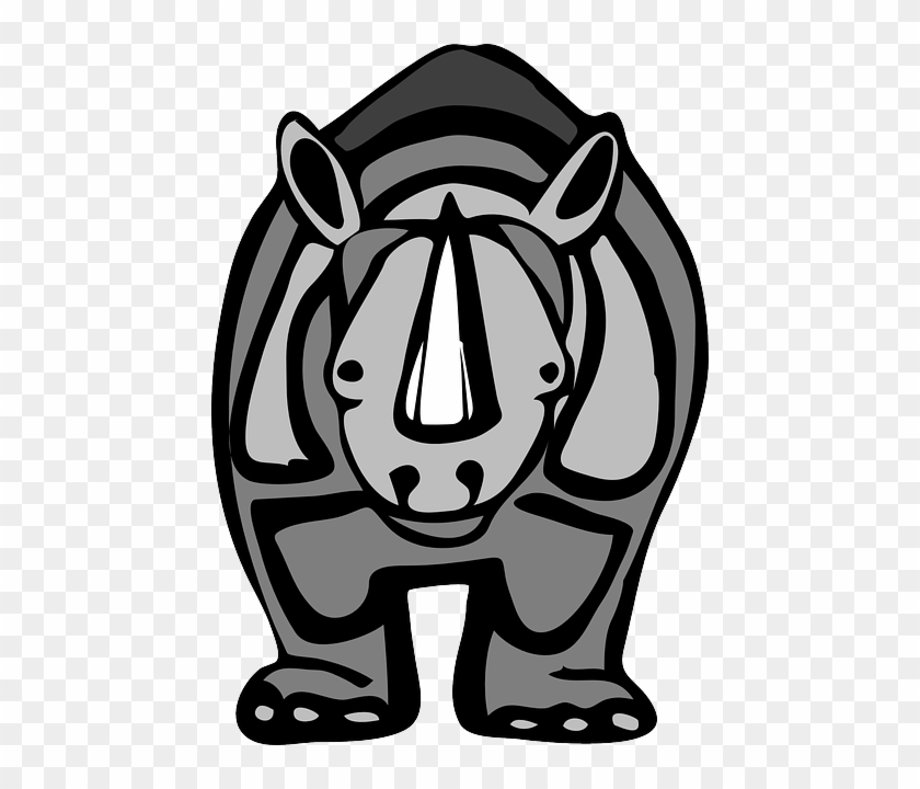 Gray, Cartoon, Rhinoceros, Grey, Horn, Shades, Animal - Rhinoceros Clipart #310061