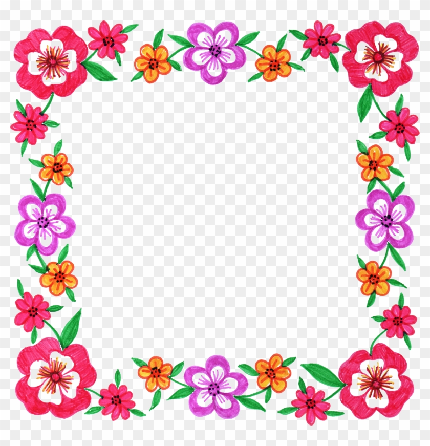 6 Flower Frame Colorful Square - Floral Frame Square Png #312032