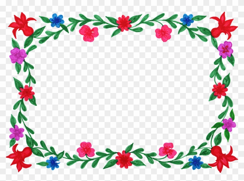 Free Colorful Flower Frame Rectangle 4 Png - Png Format Floral Frame Png #312085