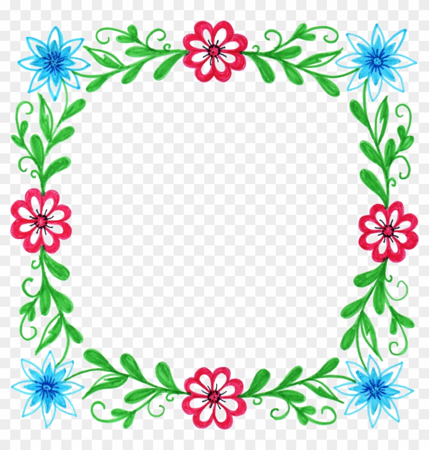 Watercolour Flower Frame Border Clip Art Graphic Design - Floral Square Frame Png #312131