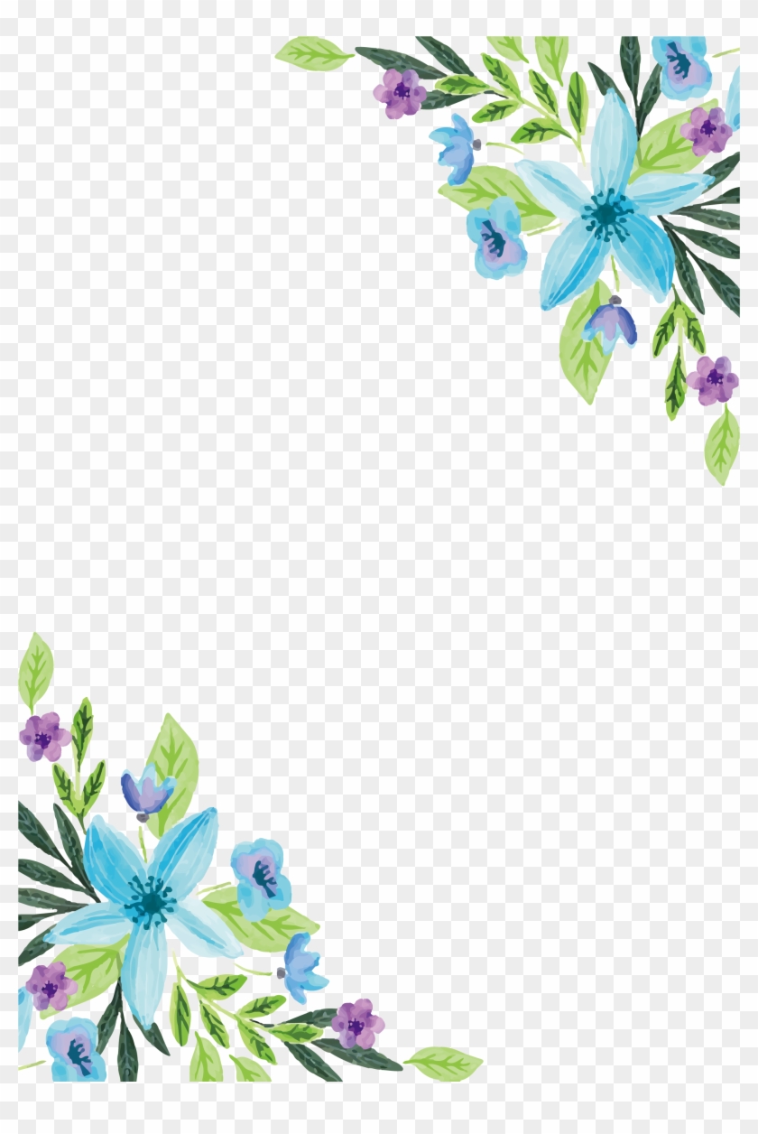 Watercolor Painting Flower Floral Design Water Color - Blue Flower Border Png #312183