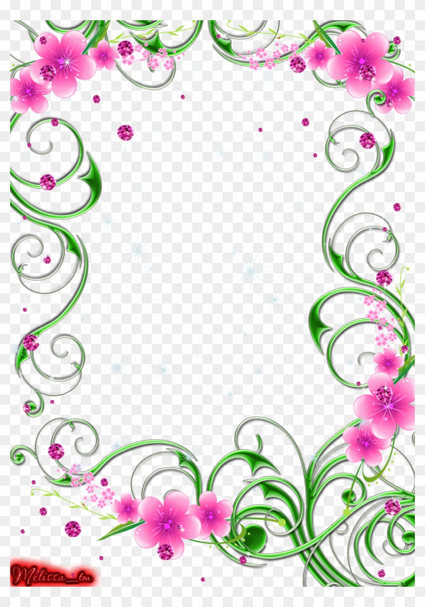 Green Swirls With Pink Flowers And Gems Png By Melissa-tm - Pink And Green Border #312201