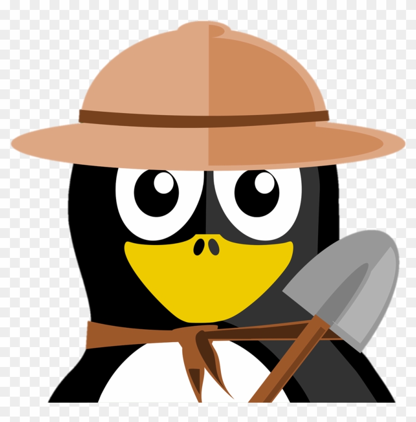 A Cartoon Penguin Wearing A Hat And Holding A Shovel - Bunny Penguin Shower Curtain #312661