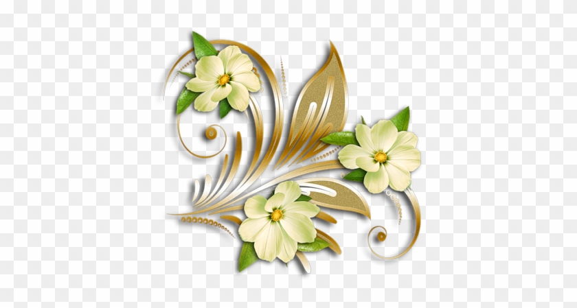 Yellow Flowers Gold Ornament Clipart - Clip Art #313300