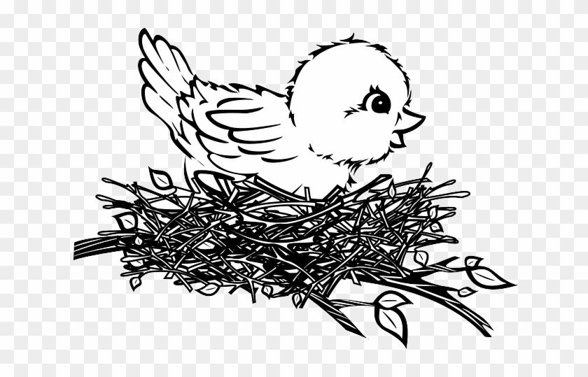 Black And White Train - Bird In Nest Drawing #313482