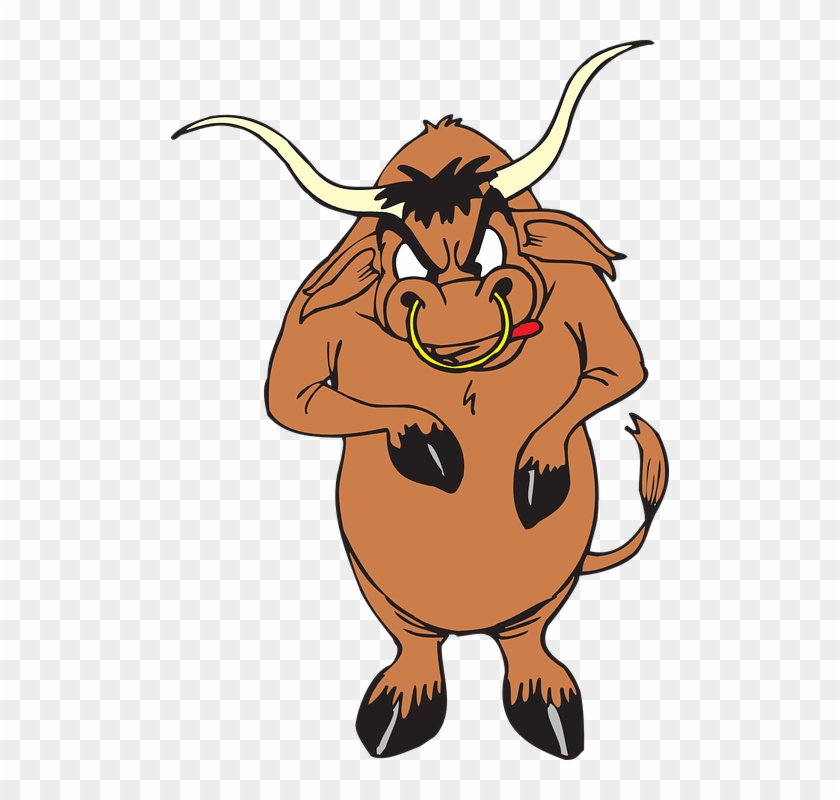 Angry, Cartoon, Lips, Bull, Ring, Standing, Nose, Horns - Bull Clip Art #313816