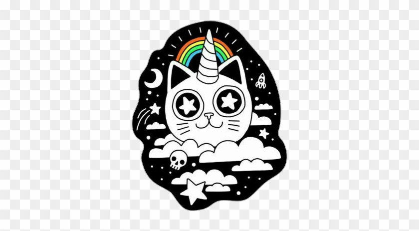 Caticorn Black & White Rainbow Tumblr - Dibujos De Emprendimiento #313956