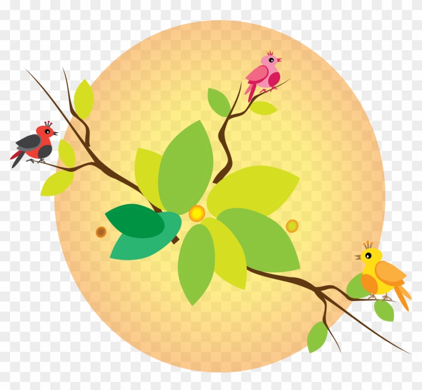 Rainbow Birds On Branch - Clipart Flowers Butterflies Birds Sun #314284