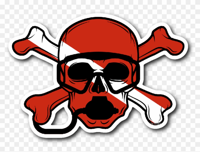 4" Skull And Crossbones Scuba Diving Pirate Sticker - Skull #314863