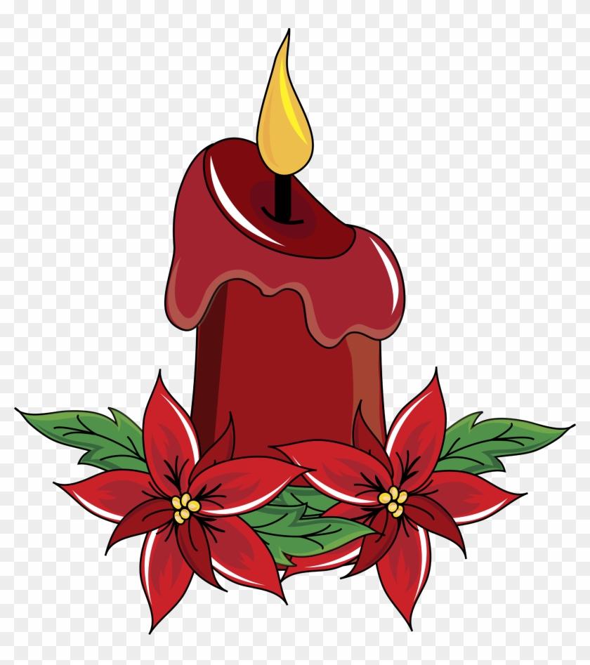 Poinsettia Candle - Christmas Candle Clip Art #315324
