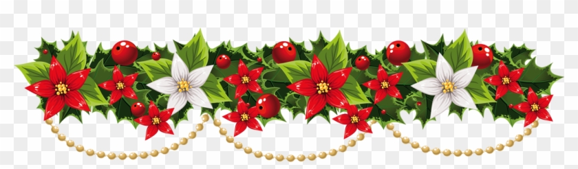 Poinsettia Clipart Christmas Garland - Christmas Wreath Banner Clipart #315421
