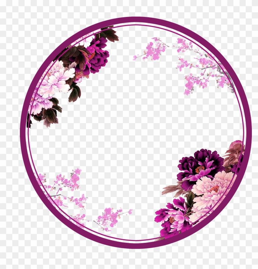 Purple Chinese Wind Flower Circle Border Texture - Flowers Circle Border Psd #316032