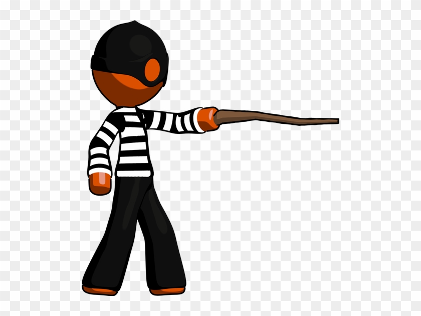 Orange Thief Man Pointing With Hiking Stick - Orange Thief Man Pointing With Hiking Stick #316394