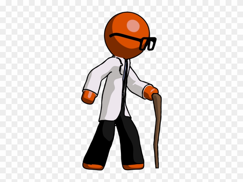 Orange Doctor Scientist Man Walking With Hiking Stick - Royalty-free #316401