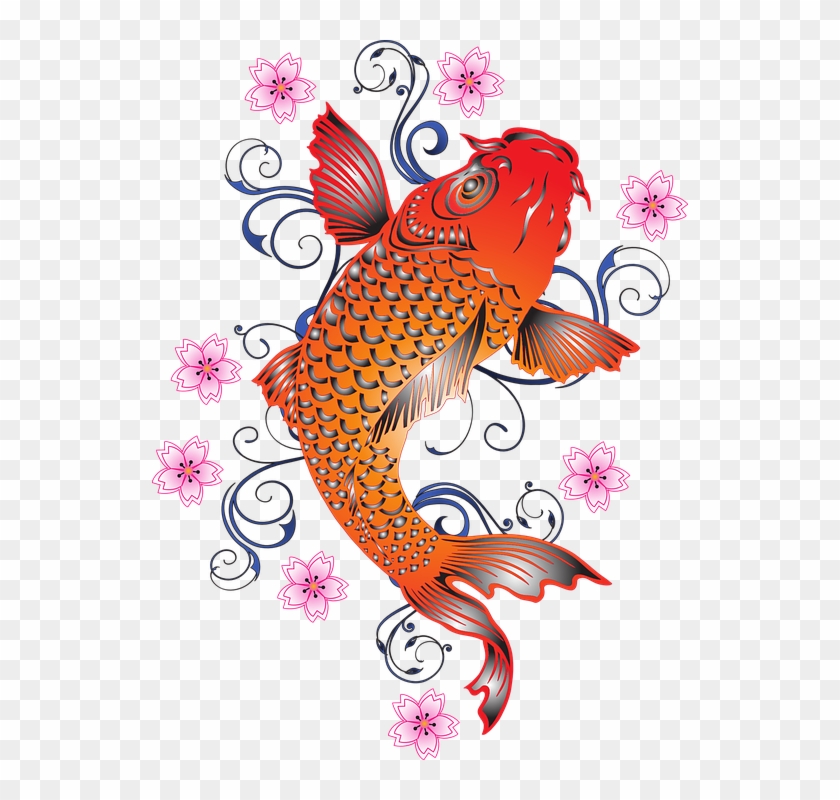 Cherry Blossom Cartoon 7, Buy Clip Art - Giclee Print: Orange Koi With Floral Design #316864