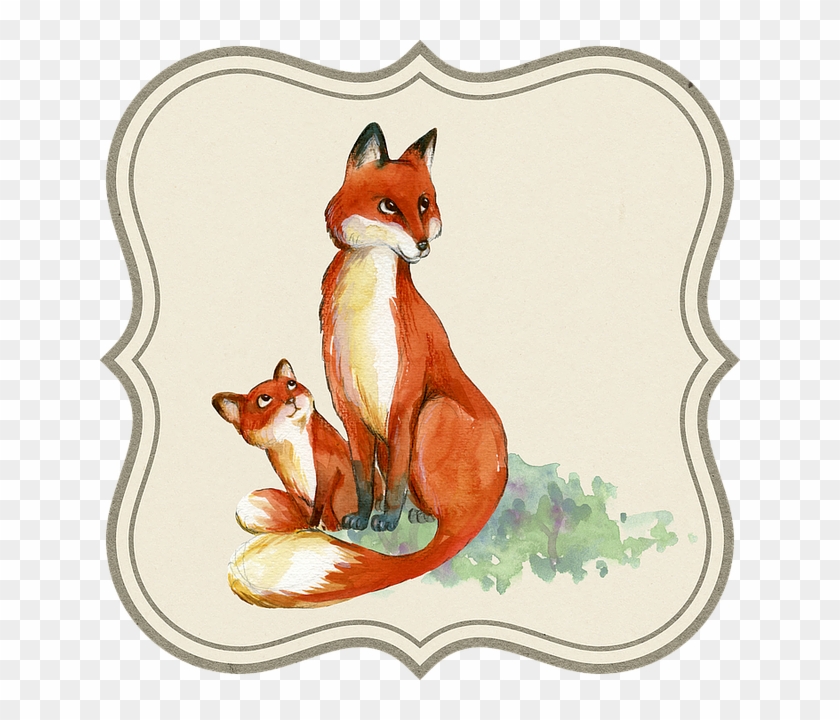 Jackal, Animal, Baby, Nature, Tag, Label, Drawing - Fox Mom And Baby #317091