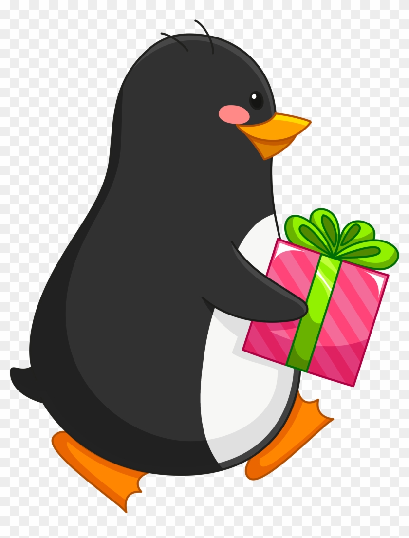 Transparent Penguin With Gift Png Clipart - Penguin Clip Art Transparent #317407