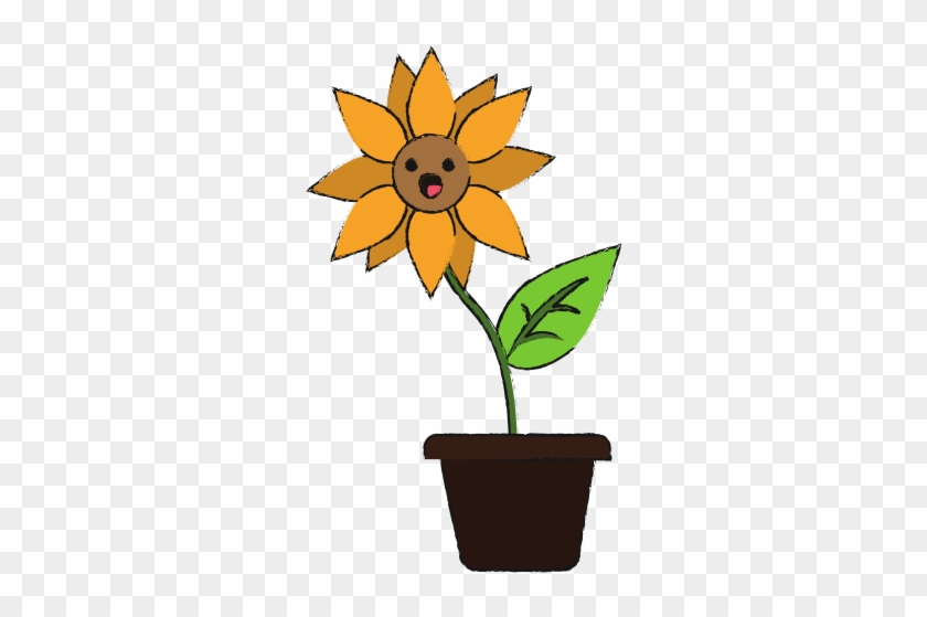 Sunflower In Vase Kawaii Cartoon - Vector Graphics #318124