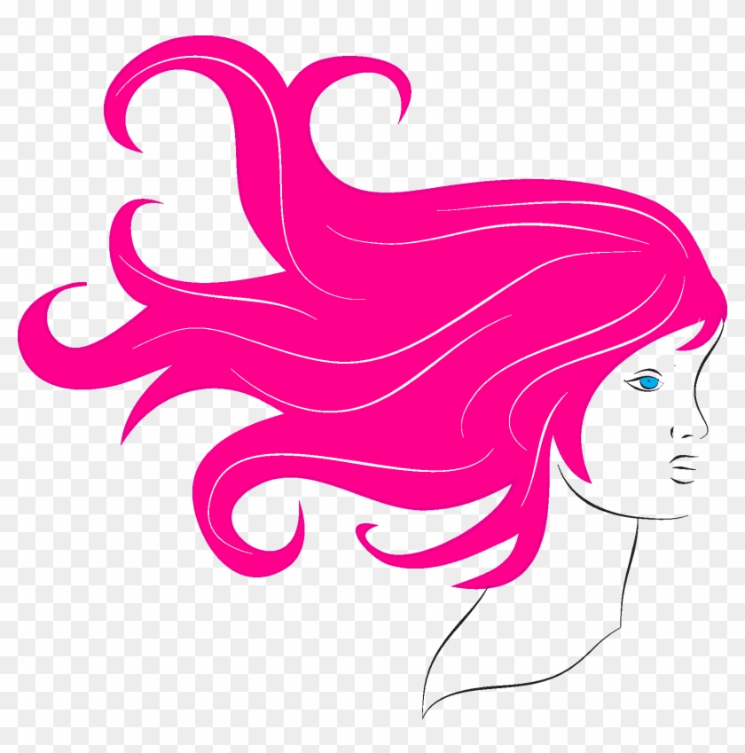 Long Black Hair Woman Silhouette Clipart - Pink Hair Clipart #319290