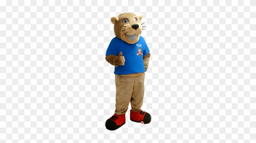 Beige Tiger Mascot With A Blue Shirt - Mascot #319490