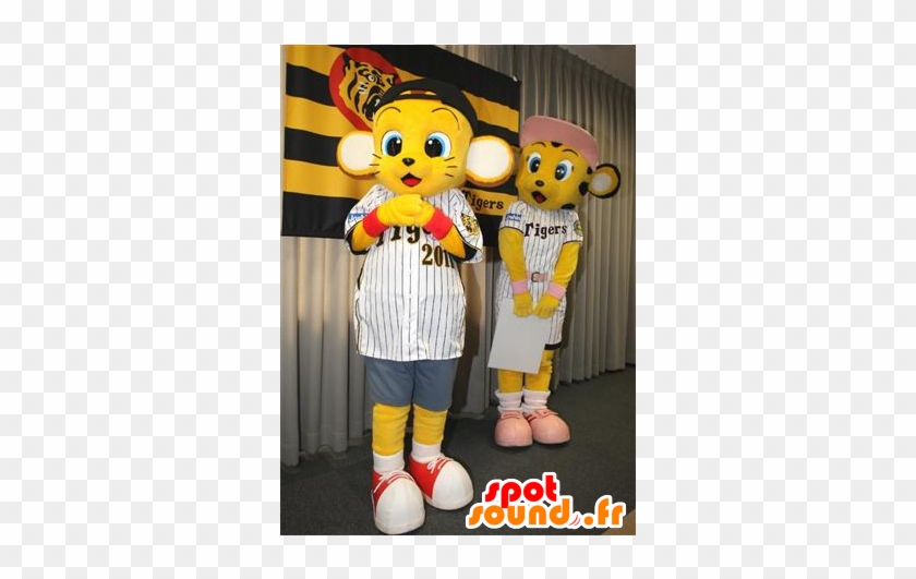 2 Mascots Yellow Tiger Cubs In Sportswear - Mascot #319535