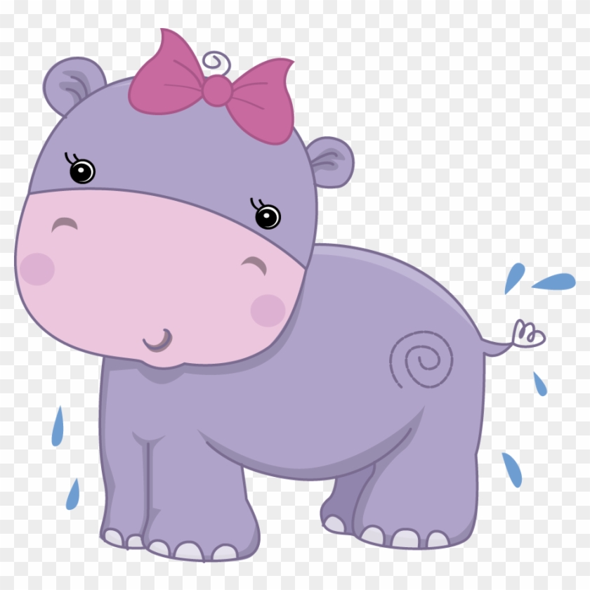 Pretty Pink Girly Jungle Animals - Baby Safari Hippo Greeting Card #319930