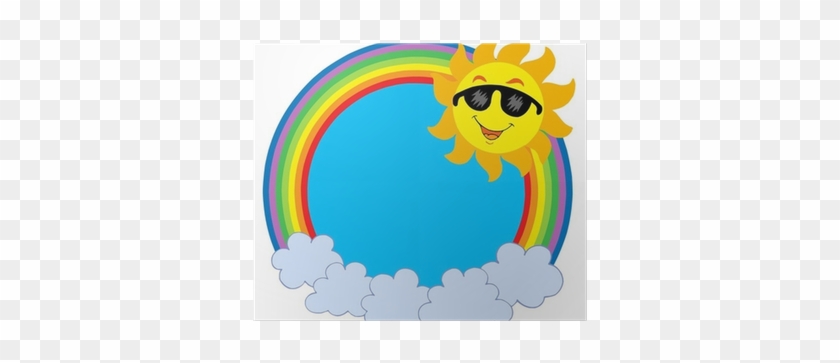 Poster Cartoon Sun Mit Sonnenbrille Im Regenbogenkreis - Cartoon Sun With Sunglasses #320502