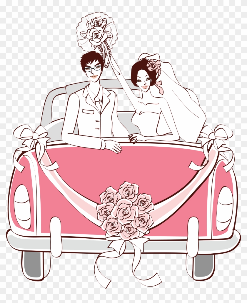 Pink Wedding Car Png Clipart - Wedding Car Drawing #320916