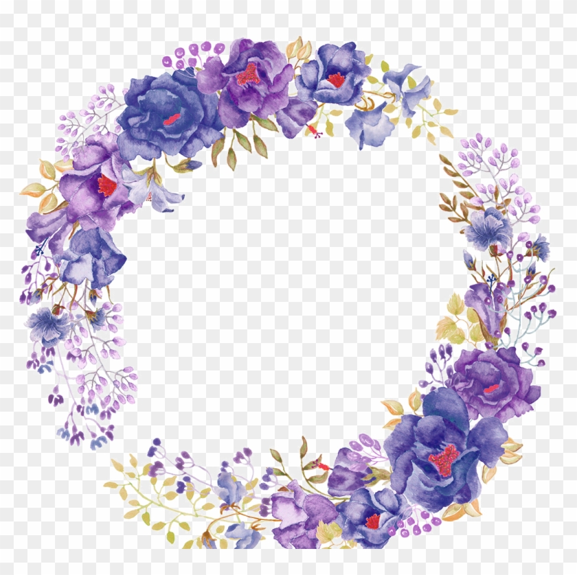 Flower Purple Watercolor Painting Wreath Clip Art - Purple Flower Wreath Clipart #320907